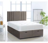 Grey Plush Foot Lift Ottoman Bed With Memory Spring Mattress And Vertical Headboard 4.0Ft Small Double