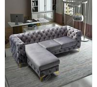 (Grey Plush Velvet, Left Hand Facing) SnoozeOnline Plush Velvet L Shaped Corner Sofa Couch Chaise Lounge Suite Settee Left/Right Hand Facing Perfect Living Room