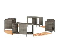 Grey Poly Rattan and Solid Acacia Wood Hot Tub Surround with Storage Space UV Resistant 78/112 x 45 x 55 cm Includes Steps for Garden Pool, Hottub, Jacuzzi, Above Ground Pool