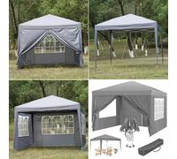 Gr8 Garden Premium Grey Pop Up Gazebo With Sides Garden Marquee Camping Tent Canopy 3X3M
