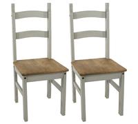 Pair of 2 Dining Chairs Grey Waxed Solid Pine Wood Seat Kitchen Dining Room Set