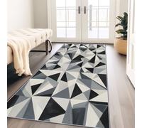 Grey Print Kitchen Runner Rugs, Extra long Non-slip Washable 60 x 180 cm, Thin Low Pile Green Runners for Hallways, Abstract Triangles Irregular Geometric Floor Carpet for Indoor Bedroom Entryway