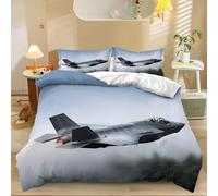 Grey Printed Duvet Cover Sets 3 Pieces, Military Fighter Jet Single Printed Bedding Set, Super Soft 100% Microfiber Duvet Cover Set with Zippered with 2 Pillowcases