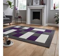 (Grey / Purple, 60 x 120 cm) Think Rugs Brooklyn BRK04 Box Checkers Geometric Rugs Multi Colour Small XL Extra Large Living room Bedroom Rug Carpet Mat Hallway Runner