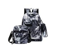 Grey Purple Letter 3-in-1 Backpack Set for School | Grey Purple Typo Print, Waterproof Nylon, Complete Bag Kit