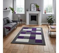 Grey Purple Modern Easy To Clean Bordered Chequered Geometric Rug For Dining Room-120Cm X 170Cm