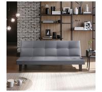 (Grey PVC) 2/3 Seater Folding Sofa Bed Upholstered Couch Futon Settee Love Seat Wooden Legs