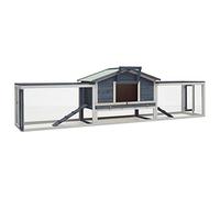 Grey Rabbit Hutch Made of Solid Pine and Fir Wood 310 x 70 x 87 cm with Weatherproof Roof, Multi-Storey, with Ramp and Extendable Tub, Ideal for Small Animals such as Rabbits, Guinea Pigs
