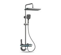 Grey Rainfall Shower Head Set with LED Digital Display, 4-Outlet Piano Button, Handheld Spray, Anti-Chlorine Filter, Ambient Light - for Bathroom Renovation