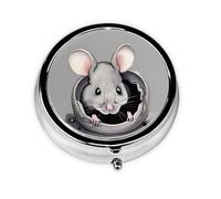 Grey Rat A Round Mini Pillbox with Three Compartments for Storing Vitamins, Fish Oil, and Nutritional Supplements.