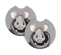 Grey Rat Car Coasters, 2-Pack Universal Car Coasters, Waterproof And Non-Slip, #Interior Accessory Pad, 2.7 Inch.