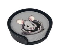 Grey Rat Creative Round Coaster (3.9 inches), PU Leather Coaster, Suitable for car, Kitchen, Restaurant, Office, etc.