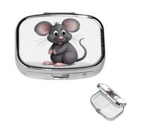 Grey Rat Pill Box 2 Compartment Medicine Pill Organizer Square Pill Case for Purse & Pocket Travel Pillbox Portable Metal Medicine Vitamin Fish Oil Organizer Unique Gift