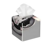 Grey rat Print Leather Tissue Box Cover - Foldable Organizer for Bathroom, Living Room, Office, Car - Easy Storage