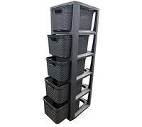 Grey Rattan 5 Drawer Storage Basket Commodes Tower Unit, Schools, Home, Offices Storage Solution (2)