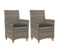 (grey, rattan armrest) vidaXL Garden Chairs with Cushions Patio Seat 2 pcs Poly Rattan and Solid Wood