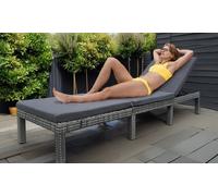 Grey Rattan-Effect Adjustable Sun Lounger with Cushion