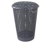 (GREY ) Rattan Laundry Hamper Bathroom Washing Basket Linen 48L Storage Clothes Bin Lid