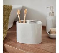 Grey Reactive Glaze Double Toothbrush Holder with Two Compartments, Ceramic Bathroom Tumbler Organizer, Stylish Home Déco M04 (Double T Holder)