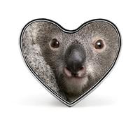 Grey Real Koala Bear Head Heart Brooch Pin, Unisex Smooth Surface Lapel Tie Pin, Lightweight Badge Jewelry Crafts Decor for Costume Accessory Men Women
