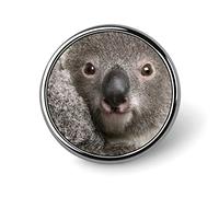Grey Real Koala Bear Head Round Brooch Pin, Unisex Smooth Surface Lapel Tie Pin, Lightweight Badge Jewelry Crafts Decor for Costume Accessory Men Women