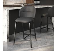 Grey Real Leather Kitchen Stool with Black Legs - Eren