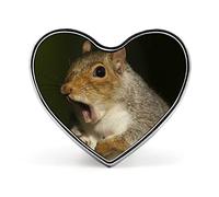 Grey Real Squirrel Yawning On Dark Heart Brooch Pin, Unisex Smooth Surface Lapel Tie Pin, Lightweight Badge Jewelry Crafts Decor for Costume Accessory Men Women
