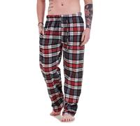 (Grey-Red Check, XL) Malay Mens Flannel Pyjama Bottoms Brushed Cotton Check Lounge Pants Nightwear M-5XL