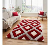 Grey Red Modern Shaggy Geometric Rug For Dining Room-120Cm X 170Cm