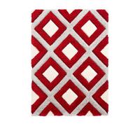 Grey Red Shaggy Rug, Geometric Rug With 40mm Thickness, Modern Turkish Rug For Bedroom, & Dining Room-120Cm X 170Cm