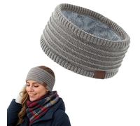 Grey Ribbed Knit Ear Warmer Headband, Wide Stretch Sports Hair Band | Light grey inner lining, 1-piece headwrap, covers forehead and ears, for winter walks, running, hiking, cycling and skiing