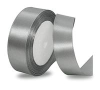 Grey Ribbon 25mm, 23 Meters Silver Solid Color Satin Gift Ribbon for Crafting, Gift Wrapping, Balloons, Hair Bows Making, Sewing, Wreaths, Bridal Bouquet, Cakes and Wedding Party Decoration