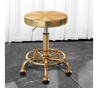 Grey Rolling Bar Stool on Wheels - Adjustable Gas Swivel Stool for Kitchen, Dining, Office, Salon, Spa - Modern Faux Leather Dressing Chair, Low Seat Height