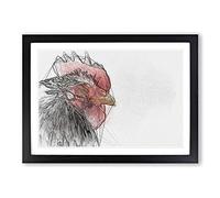 Grey Rooster Looking West in Abstract Framed Print | A2 Black Framed Wall Art | Ready to Hang | Abstract Animal Picture | Living Room Bedroom Lounge Office