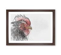 Grey Rooster Looking West in Abstract Framed Print | A2 Walnut Framed Wall Art | Ready to Hang | Abstract Animal Picture | Living Room Bedroom Lounge Office