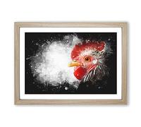 Grey Rooster Looking West Paint Splash Framed Print | A2 Oak Framed Wall Art | Ready to Hang | Modern Animal Picture | Living Room Bedroom Lounge Office