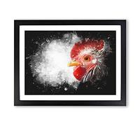 Grey Rooster Looking West Paint Splash Modern Art Framed Print | A3 Black Framed Wall Art | Ready to Hang | Modern Animal Picture | Living Room Bedroom Lounge Office