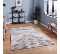 Grey Rose Geometric Abstract Easy To Clean Rug For Diningroom-80Cm X 150Cm