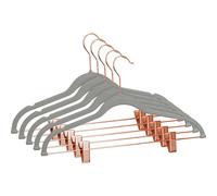 (Grey+Rose Gold) 12Pc Velvet Hangers with Clips for Clothes Coat Pant Skirt Trouser Non-Slip Rack