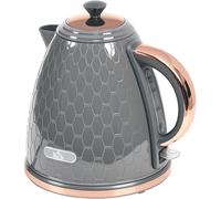 Grey Rose Gold Electric Kettle Honeycomb Relief 1.7L Family Size Swivel Base UK