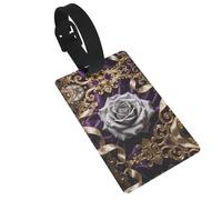 Grey Rose Pattern Luggage Tags for Suitcases, PVC Suitcase Tag with Secure Strap Suitcase Identifier with Privacy Name Card for Travel Bag Tags Personalized Baggage Tag for Women Men