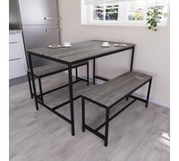(Grey) Roslyn 4 Seat Home Dining Table & Stool Bench Set
