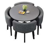 Grey Round Dining Table Set with 4 Chairs70cm Conference Desk for Home Office Garden & RestaurantModern Breakfast Bar Fur