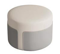 Grey Round Ottoman - Microfiber Leather Foot Rest with High-Density Foam Anti-Slip Base Stool for Bedroom Entryway Living Room Modern Home Decor