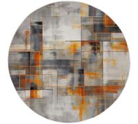 Grey Round Rugs Living Room 160cm, Modern Area Rugs Machine Washable Non-Slip Carpet Low Pile Non-Shedding, Abstract Geometric Lines Printed Design Dining Room Bedroom