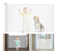 (Grey) Safety Baby Gate for Stairs Adjustable Width Mesh Retractable Dog Gate for Babies Pets Flexible Barrier for Indoor Outdoor Kitchen