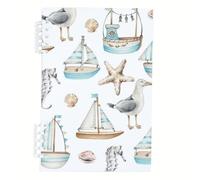 Grey Seagulls Notebook A5, Blue and White Sailboats A5 Notebooks, Lined Paper Notebook Spiral Bound 120Pages/60Sheets, Notepads for Work, Exercise Book for Dairy, Office Paper Products Women Man