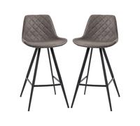 (Grey) Set Of 2 Bar Stools Vintage Microfiber Cloth Padded Home Bar Cafe Kitchen Chair Dark