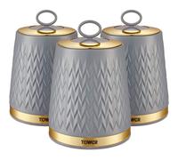 (Grey) Set of 3 Storage Canisters for Tea Coffee Sugar