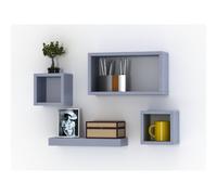 Urbn-Living Urbnliving Height 16Cm Set Of 4 Wooden Grey Cube Shelves Wall Storage Display